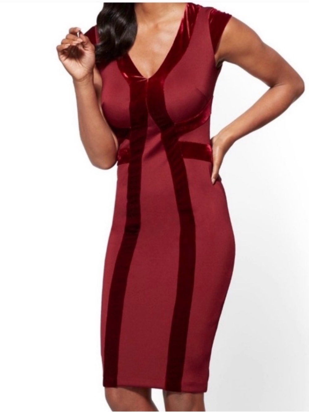 New York & Company Burgundy Red Velvet Sheath Dress Size Small
